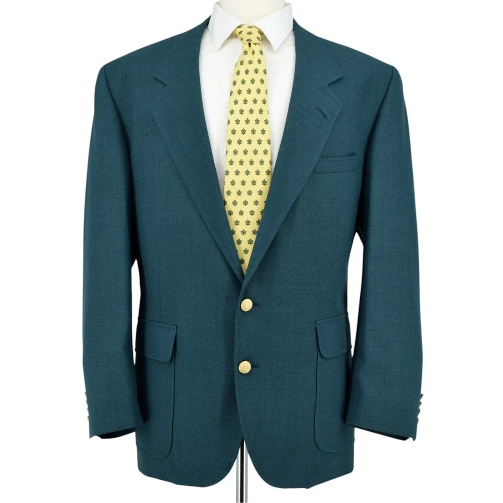 Vintage Hardwick Clothes Men's 46R Green Hopsack Blazer Sport Coat Gold Button